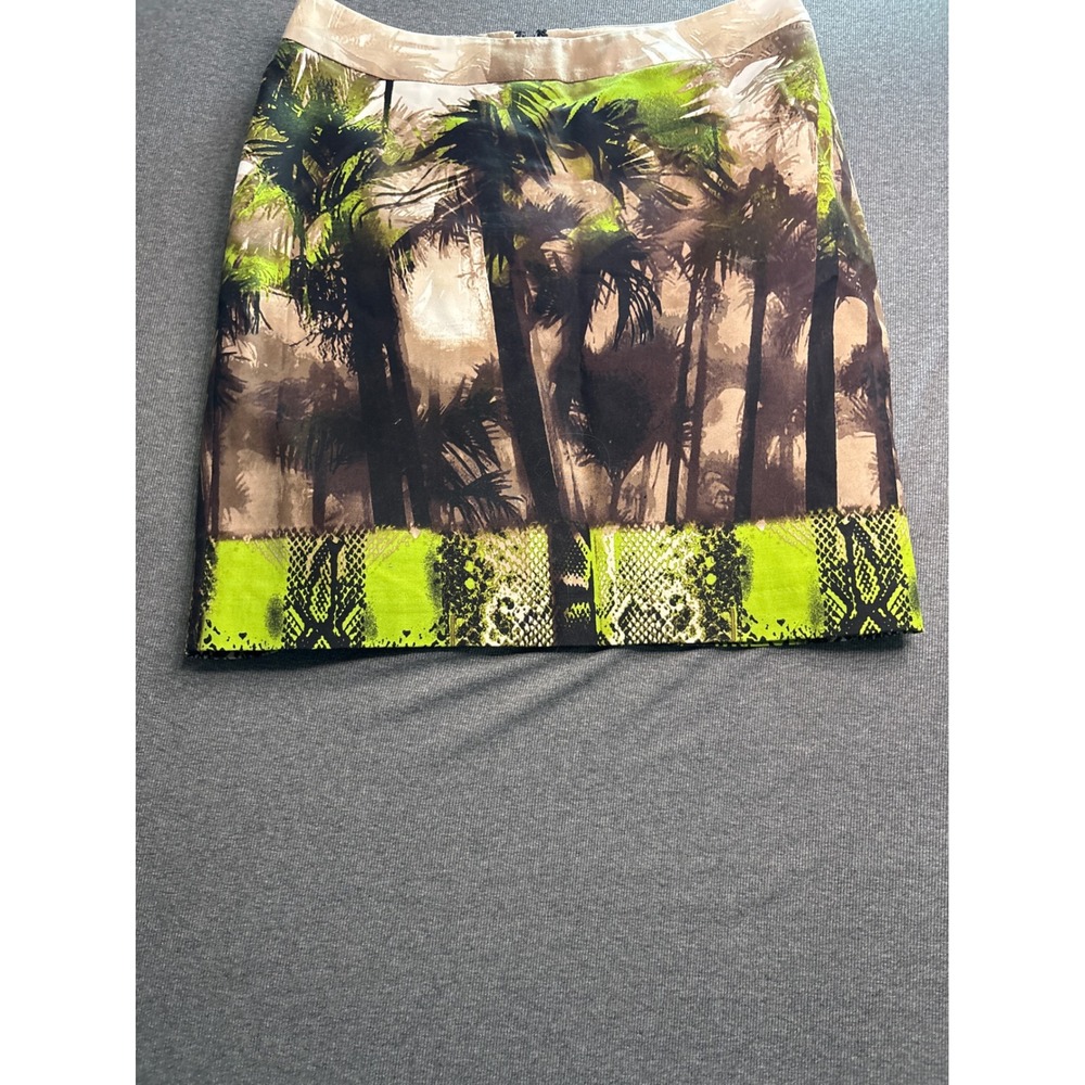 Worthington Womens Neon Green Snakeskin Tropical Palm Tree Pencil‎ Skirt Size 8